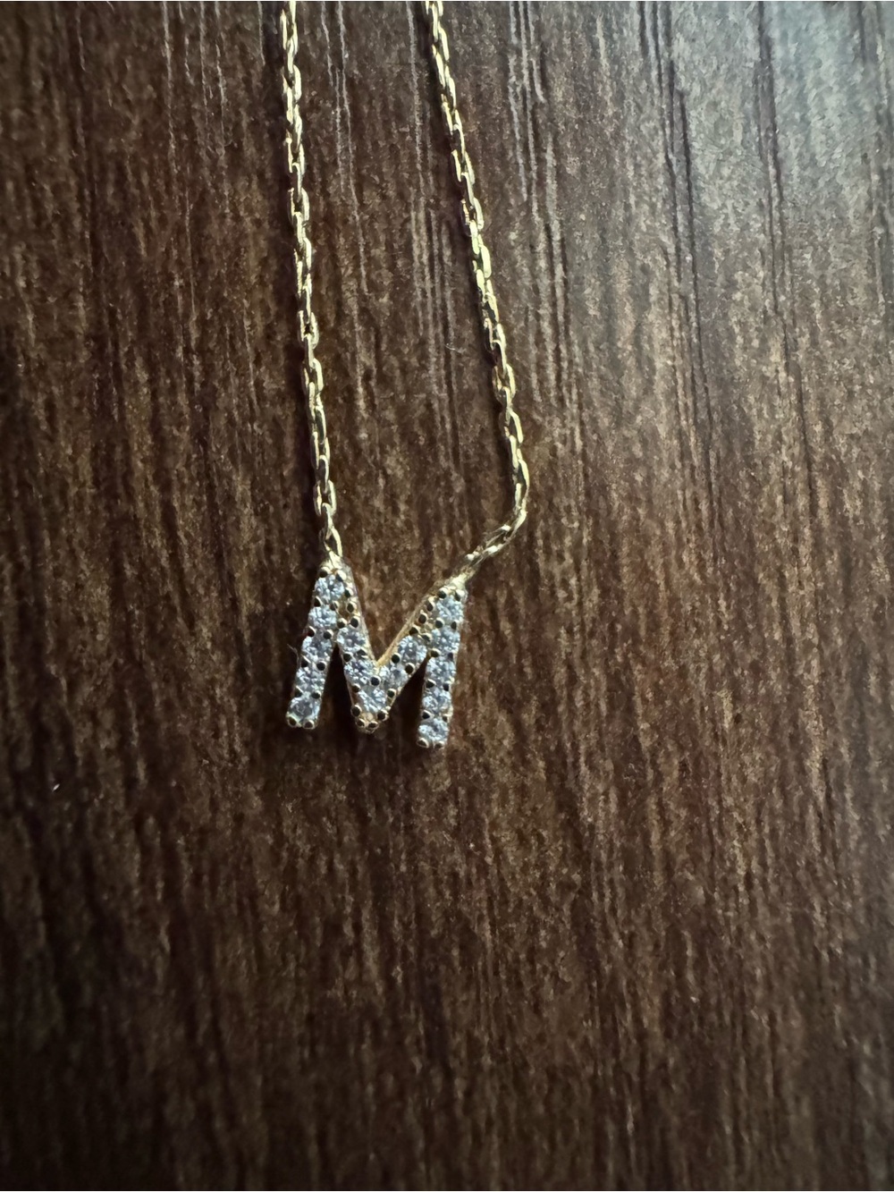 Gold Initial 'M' Pendant Necklace with Crystal Accents
